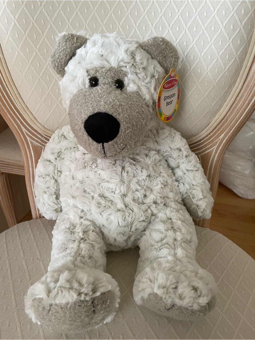 NWT Melissa & Doug Greyson Bear Plush - Gray and Cream Teddy